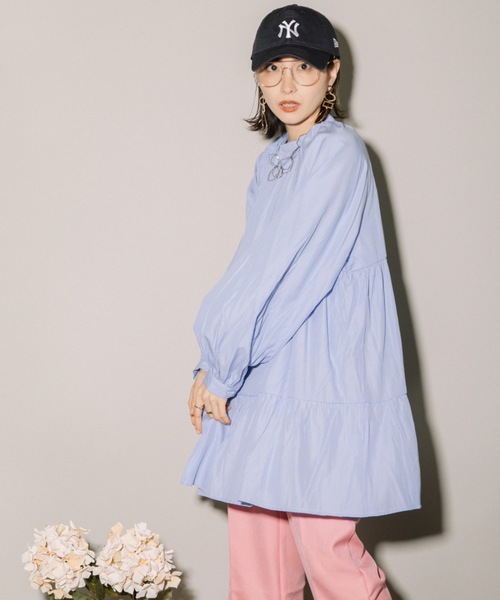 MHBG TOKYO（エムエイチビージートーキョー）の「先染めストライプボリュームスリーブティアードBL（シャツ/ブラウス・レディース・ネイビー/ライトブルー・MEDIUM）」の16枚目の写真