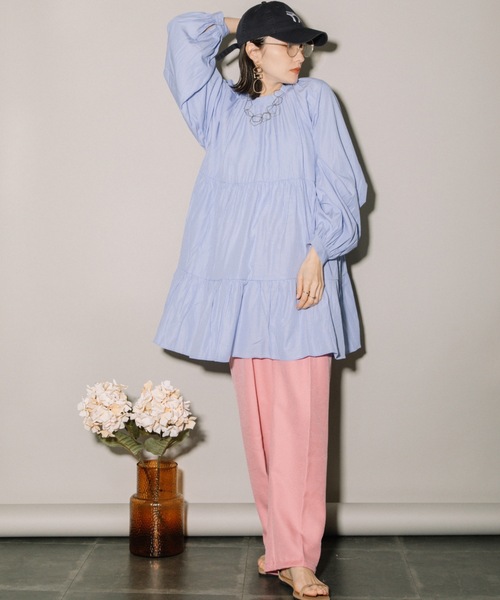 MHBG TOKYO（エムエイチビージートーキョー）の「先染めストライプボリュームスリーブティアードBL（シャツ/ブラウス・レディース・ネイビー/ライトブルー・MEDIUM）」の17枚目の写真