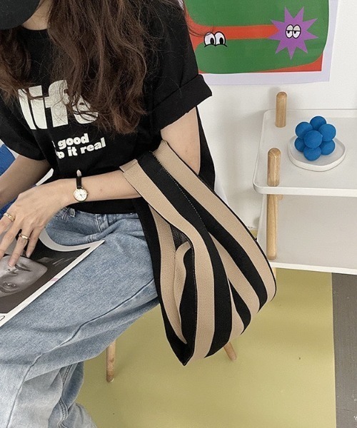 LAC-VERT(ラック・ヴェール)の「ストライプニットトートバッグ(トートバッグ・レディース・その他1/その他2/その他3・FREE)」の6枚目の写真