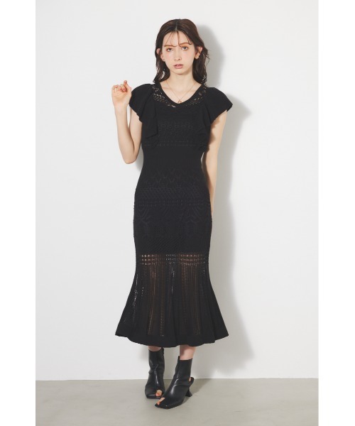 rienda　2wayショルダーフリルクロシェタイトニットワンピース rienda（リエンダ）の「2WAYショルダーフリルクロシェタイト