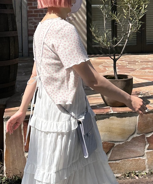 Alley by w closet（アリーバイダブルクローゼット）の「【セットアップ対応/Alley】ワッフル小花プリントショートプルオーバー（Tシャツ/カットソー・レディース・イエロー/オフホワイト/ミント・FREE）」の4枚目の写真