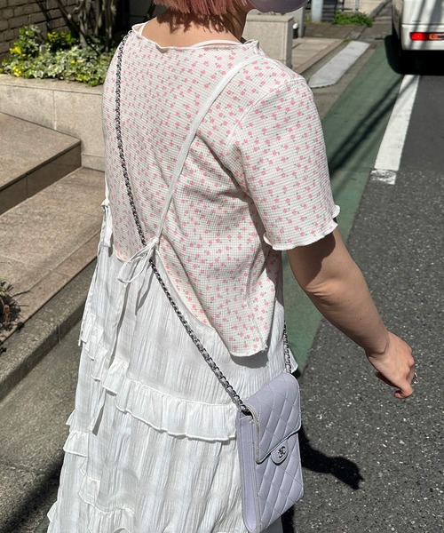 Alley by w closet（アリーバイダブルクローゼット）の「【セットアップ対応/Alley】ワッフル小花プリントショートプルオーバー（Tシャツ/カットソー・レディース・イエロー/オフホワイト/ミント・FREE）」の8枚目の写真
