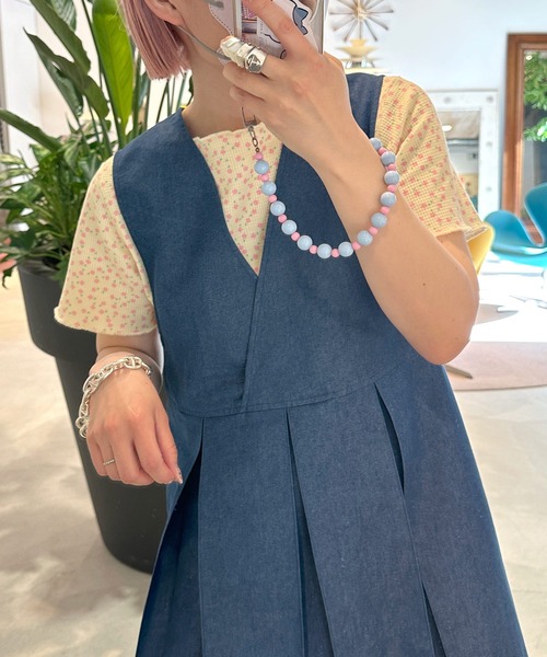 Alley by w closet（アリーバイダブルクローゼット）の「【セットアップ対応/Alley】ワッフル小花プリントショートプルオーバー（Tシャツ/カットソー・レディース・イエロー/オフホワイト/ミント・FREE）」の9枚目の写真