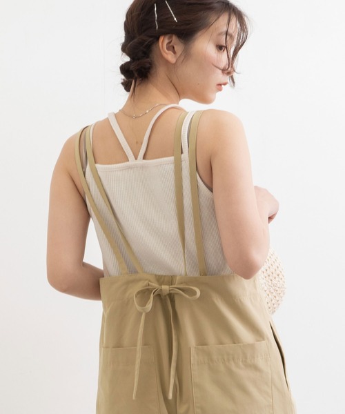 POU DOU DOU（プードゥドゥ）の「ダブルストラップキャミソール（キャミソール・レディース・ブラック/カーキ/オフホワイト/イエロー×グリーン・3）」の18枚目の写真