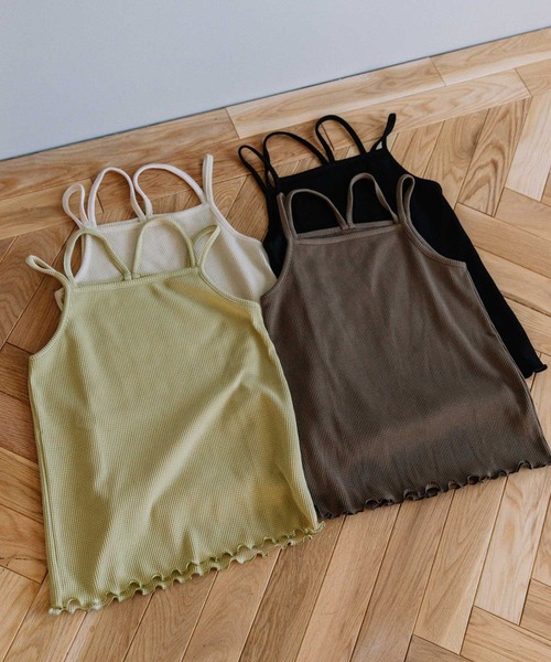 POU DOU DOU（プードゥドゥ）の「ダブルストラップキャミソール（キャミソール・レディース・ブラック/カーキ/オフホワイト/イエロー×グリーン・3）」の11枚目の写真