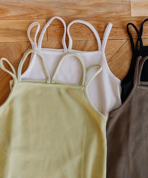 POU DOU DOU（プードゥドゥ）の「ダブルストラップキャミソール（キャミソール・レディース・ブラック/カーキ/オフホワイト/イエロー×グリーン・3）」の19枚目の写真