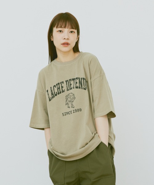 flaner（フラネ）の「Loose pigment wolf tee/ルーズピグメントウルフT（Tシャツ/カットソー・レディース・ベージュ/チャコールグレー・MEDIUM/LARGE）」の21枚目の写真