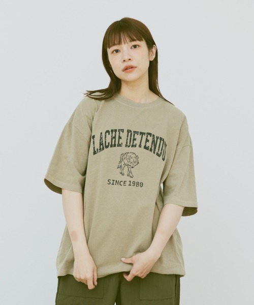 flaner（フラネ）の「Loose pigment wolf tee/ルーズピグメントウルフT（Tシャツ/カットソー・レディース・ベージュ/チャコールグレー・MEDIUM/LARGE）」の16枚目の写真