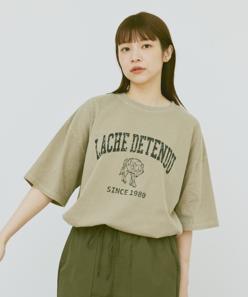 flaner（フラネ）の「Loose pigment wolf tee/ルーズピグメントウルフT（Tシャツ/カットソー・レディース・ベージュ/チャコールグレー・MEDIUM/LARGE）」の18枚目の写真
