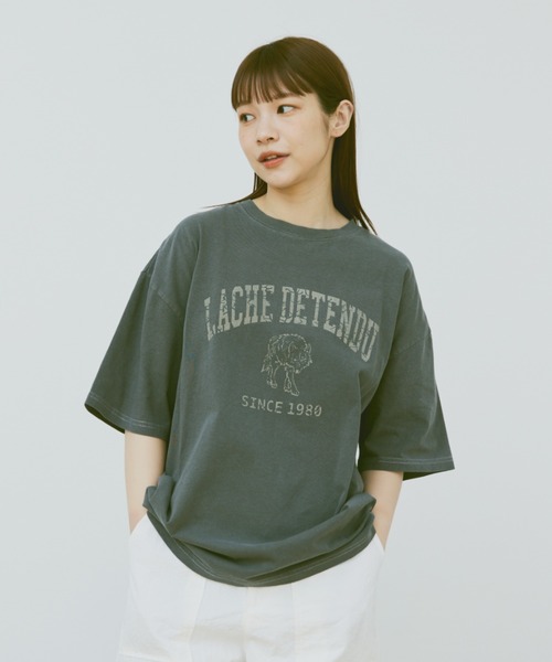 flaner（フラネ）の「Loose pigment wolf tee/ルーズピグメントウルフT（Tシャツ/カットソー・レディース・ベージュ/チャコールグレー・MEDIUM/LARGE）」の6枚目の写真