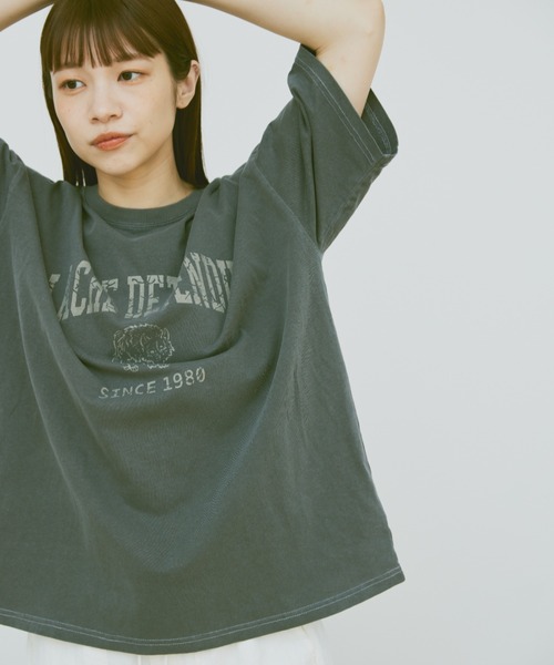 flaner（フラネ）の「Loose pigment wolf tee/ルーズピグメントウルフT（Tシャツ/カットソー・レディース・ベージュ/チャコールグレー・MEDIUM/LARGE）」の8枚目の写真