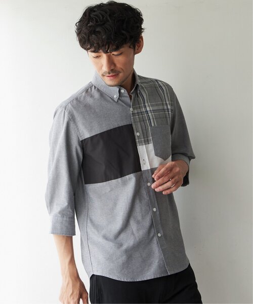 ikka（イッカ）の「７ブブロッキングキリカエシャツ（シャツ/ブラウス・メンズ・ホワイト/ネイビー/グレー・M/L/XL/S）」の3枚目の写真