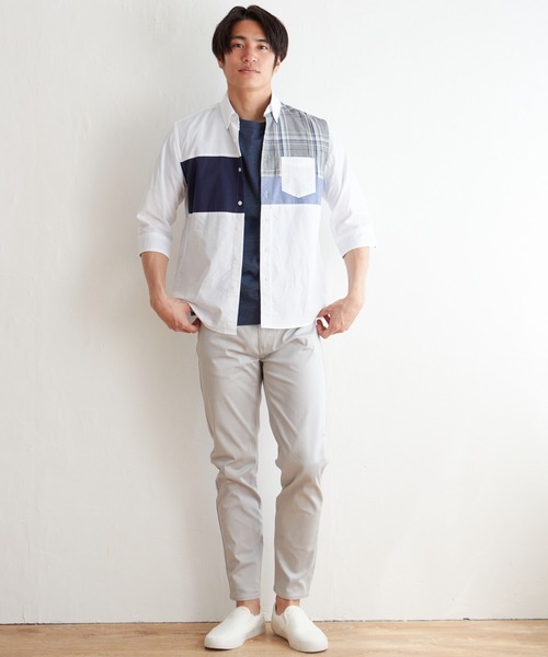 ikka（イッカ）の「７ブブロッキングキリカエシャツ（シャツ/ブラウス・メンズ・ホワイト/ネイビー/グレー・M/L/XL/S）」の4枚目の写真