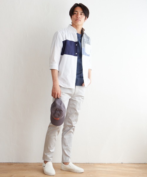 ikka（イッカ）の「７ブブロッキングキリカエシャツ（シャツ/ブラウス・メンズ・ホワイト/ネイビー/グレー・M/L/XL/S）」の19枚目の写真