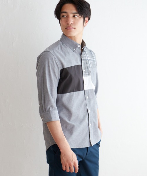 ikka（イッカ）の「７ブブロッキングキリカエシャツ（シャツ/ブラウス・メンズ・ホワイト/ネイビー/グレー・M/L/XL/S）」の9枚目の写真