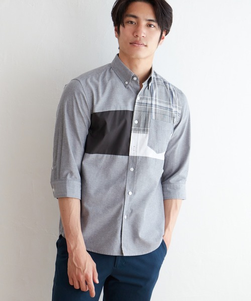 ikka（イッカ）の「７ブブロッキングキリカエシャツ（シャツ/ブラウス・メンズ・ホワイト/ネイビー/グレー・M/L/XL/S）」の5枚目の写真