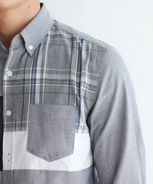 ikka（イッカ）の「７ブブロッキングキリカエシャツ（シャツ/ブラウス・メンズ・ホワイト/ネイビー/グレー・M/L/XL/S）」の14枚目の写真