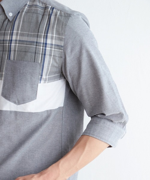 ikka（イッカ）の「７ブブロッキングキリカエシャツ（シャツ/ブラウス・メンズ・ホワイト/ネイビー/グレー・M/L/XL/S）」の16枚目の写真