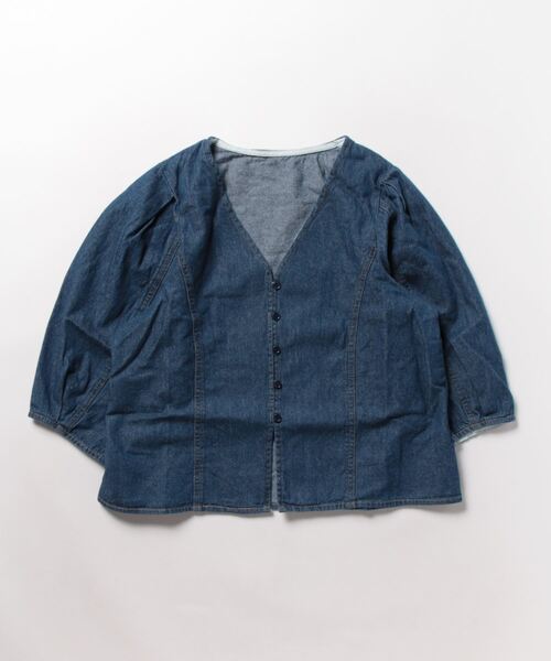 STYLEBLOCK（スタイルブロック）の「デニムクロップドブラウス（シャツ/ブラウス・レディース・ライトブルー/ネイビー/ブルー・M）」の3枚目の写真