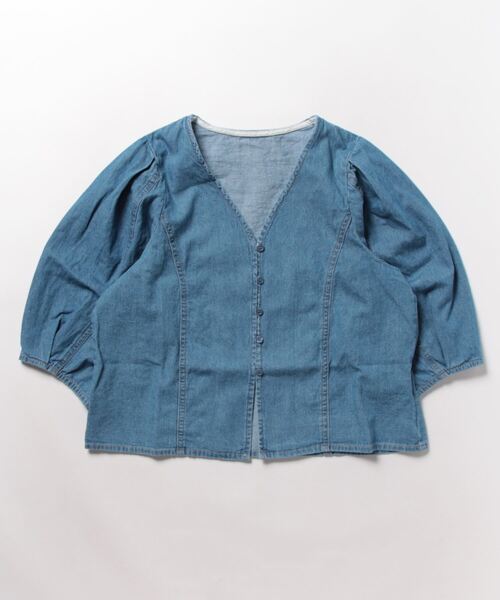 STYLEBLOCK（スタイルブロック）の「デニムクロップドブラウス（シャツ/ブラウス・レディース・ライトブルー/ネイビー/ブルー・M）」の2枚目の写真