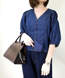 デニムクロップドブラウス