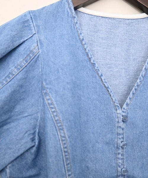 STYLEBLOCK（スタイルブロック）の「デニムクロップドブラウス（シャツ/ブラウス・レディース・ライトブルー/ネイビー/ブルー・M）」の8枚目の写真