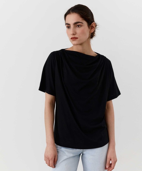 MOHAN(モハン)の「【MOHAN 】TWRドレープ ネック トップ / TWR DRAPED NECK TOP(Tシャツ/カットソー・レディース・スカイブルー/ブラック/クリーム・SMALL)」の7枚目の写真