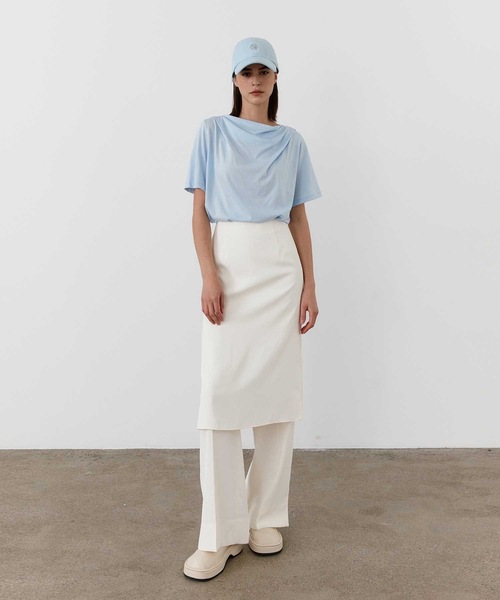 MOHAN(モハン)の「【MOHAN 】TWRドレープ ネック トップ / TWR DRAPED NECK TOP(Tシャツ/カットソー・レディース・スカイブルー/ブラック/クリーム・SMALL)」の12枚目の写真