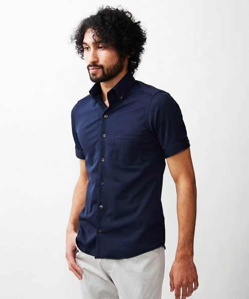 MICHEL KLEIN HOMME   （ミッシェルクランオム）の「【2023年モデル】《日本製》イージーケア半袖ドレスシャツ（シャツ/ブラウス・メンズ・ホワイト/ネイビー・LARGE/MEDIUM/X-LARGE）」の2枚目の写真