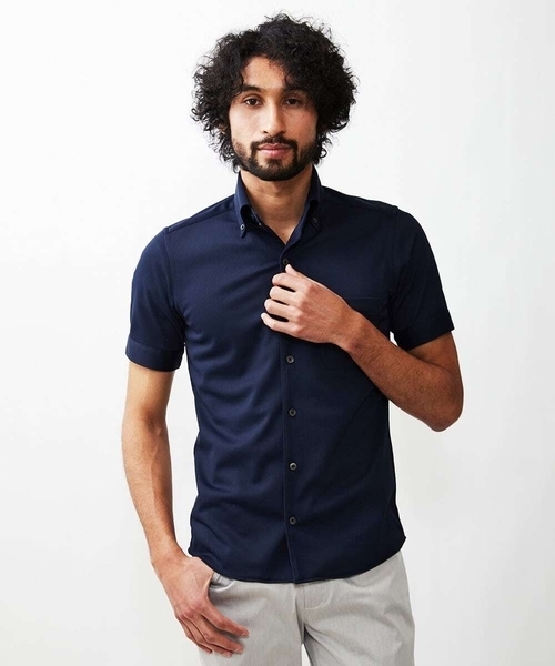 MICHEL KLEIN HOMME   （ミッシェルクランオム）の「【2023年モデル】《日本製》イージーケア半袖ドレスシャツ（シャツ/ブラウス・メンズ・ホワイト/ネイビー・LARGE/MEDIUM/X-LARGE）」の3枚目の写真