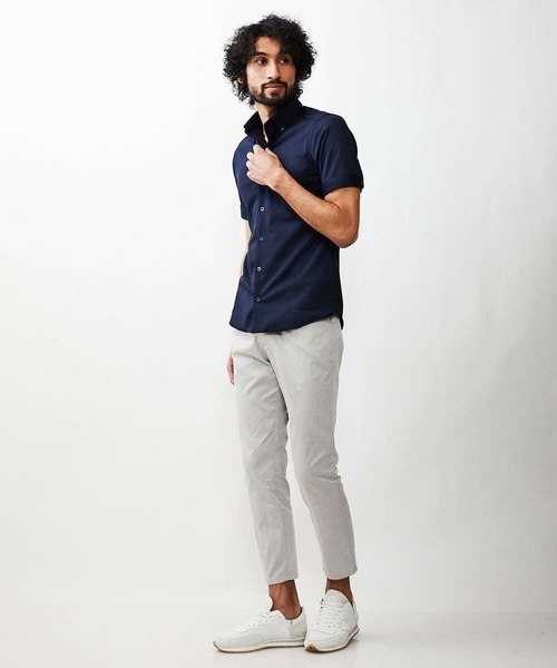 MICHEL KLEIN HOMME   （ミッシェルクランオム）の「【2023年モデル】《日本製》イージーケア半袖ドレスシャツ（シャツ/ブラウス・メンズ・ホワイト/ネイビー・LARGE/MEDIUM/X-LARGE）」の4枚目の写真
