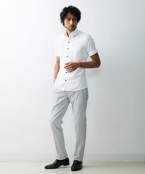 MICHEL KLEIN HOMME   （ミッシェルクランオム）の「【2023年モデル】《日本製》イージーケア半袖ドレスシャツ（シャツ/ブラウス・メンズ・ホワイト/ネイビー・LARGE/MEDIUM/X-LARGE）」の6枚目の写真