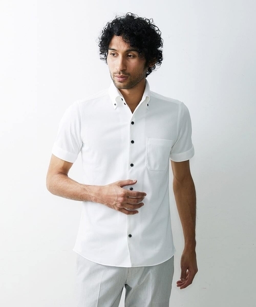 MICHEL KLEIN HOMME   （ミッシェルクランオム）の「【2023年モデル】《日本製》イージーケア半袖ドレスシャツ（シャツ/ブラウス・メンズ・ホワイト/ネイビー・LARGE/MEDIUM/X-LARGE）」の7枚目の写真
