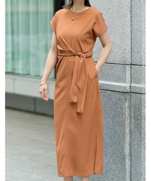 [SUMMER DRESS COLLECTION][低身長/高身長サイズ有]ウエストラップフレンチスリーブワンピース