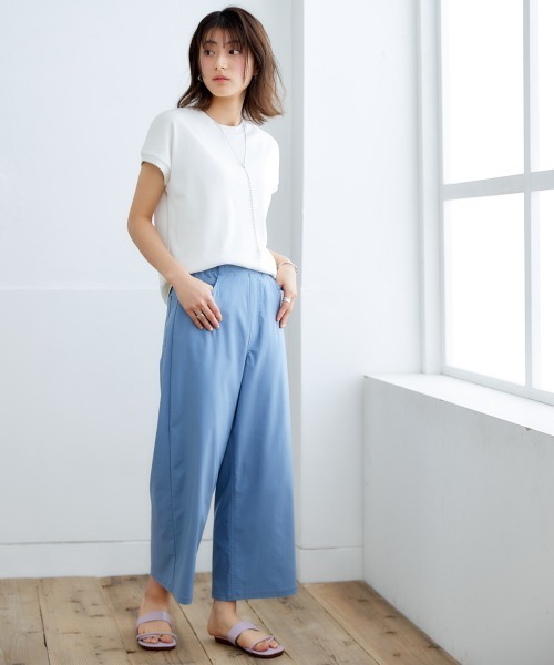 nissen（ニッセン）の「ＵＶカット綿１００％フライス素材フレンチスリーブＴシャツ（Tシャツ/カットソー・レディース・ブラック/オフホワイト/ブルー/グレイッシュベージュ/グリーン/ローズ/スモークピンク/オレンジ・L/S/LL/M）」の13枚目の写真