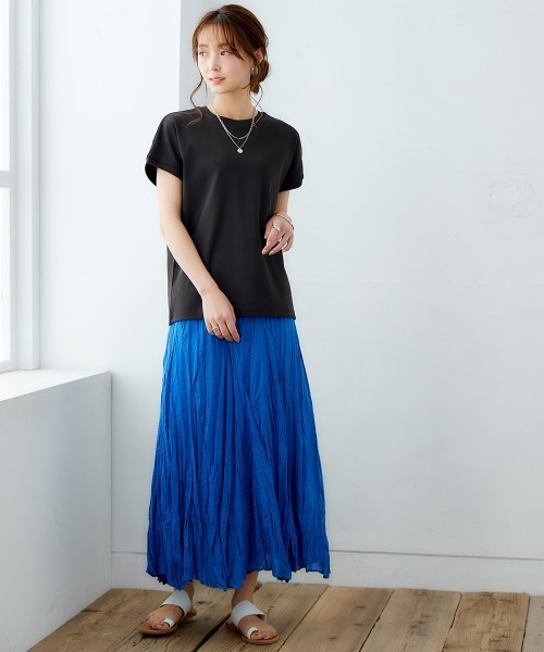 nissen（ニッセン）の「ＵＶカット綿１００％フライス素材フレンチスリーブＴシャツ（Tシャツ/カットソー・レディース・ブラック/オフホワイト/ブルー/グレイッシュベージュ/グリーン/ローズ/スモークピンク/オレンジ・L/S/LL/M）」の17枚目の写真