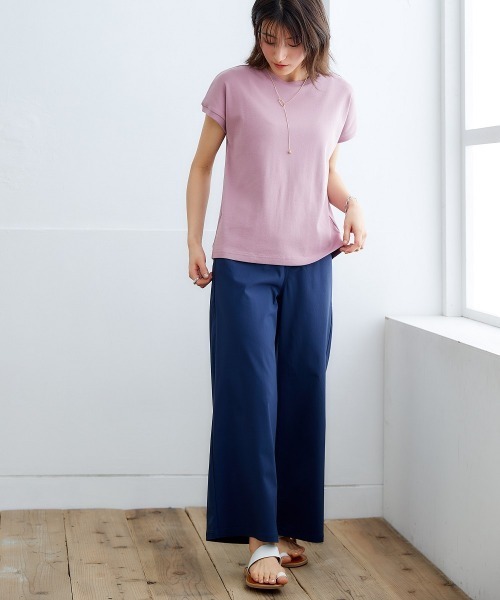 nissen（ニッセン）の「ＵＶカット綿１００％フライス素材フレンチスリーブＴシャツ（Tシャツ/カットソー・レディース・ブラック/オフホワイト/ブルー/グレイッシュベージュ/グリーン/ローズ/スモークピンク/オレンジ・L/S/LL/M）」の21枚目の写真