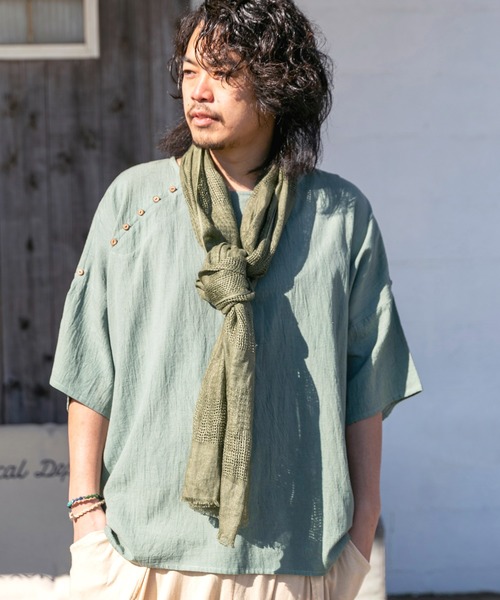 チャイハネ（チャイハネ）の「【チャイハネ】リネーシャストール（ストール/ショール・レディース・ホワイト/ブラウン/カーキ/ブラック・FREE）」の4枚目の写真