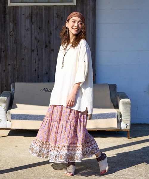 チャイハネ（チャイハネ）の「【チャイハネ】リネーシャストール（ストール/ショール・レディース・ホワイト/ブラウン/カーキ/ブラック・FREE）」の7枚目の写真