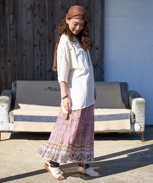 チャイハネ（チャイハネ）の「【チャイハネ】リネーシャストール（ストール/ショール・レディース・ホワイト/ブラウン/カーキ/ブラック・FREE）」の10枚目の写真