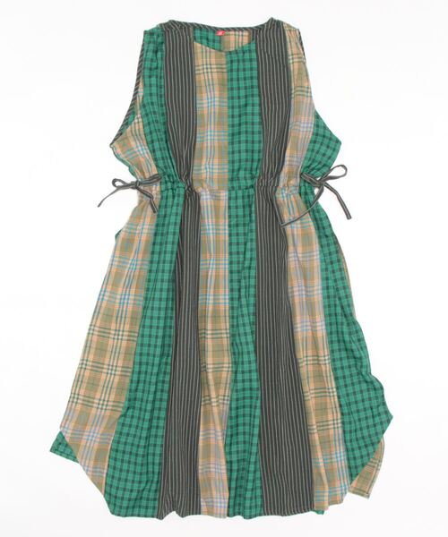 チャイハネ（チャイハネ）の「【チャイハネ】チェック＆ストライプノースリーブワンピース（ワンピース・レディース・イエロー/ブルー/グリーン・FREE）」の4枚目の写真