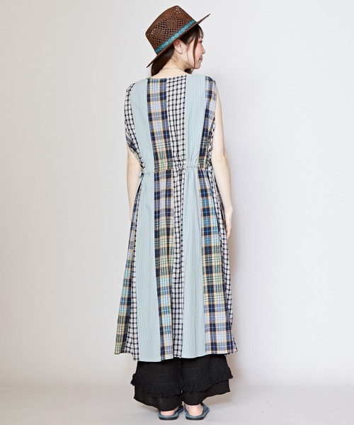 チャイハネ（チャイハネ）の「【チャイハネ】チェック＆ストライプノースリーブワンピース（ワンピース・レディース・イエロー/ブルー/グリーン・FREE）」の13枚目の写真