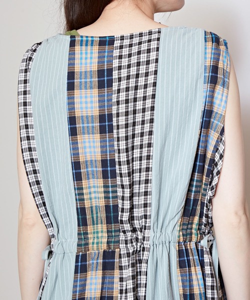 チャイハネ（チャイハネ）の「【チャイハネ】チェック＆ストライプノースリーブワンピース（ワンピース・レディース・イエロー/ブルー/グリーン・FREE）」の15枚目の写真
