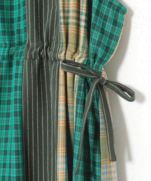 チャイハネ（チャイハネ）の「【チャイハネ】チェック＆ストライプノースリーブワンピース（ワンピース・レディース・イエロー/ブルー/グリーン・FREE）」の5枚目の写真