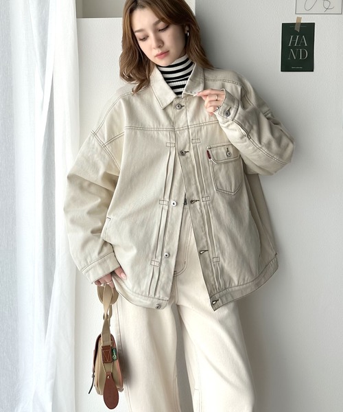 classicalelf(クラシカルエルフ)の「大人のこなれ感。 裏キルティング ルーズデニムジャケット(デニムジャケット・レディース・ベージュ/ワンウォッシュ/アイボリー・X-LARGE/MEDIUM/SMALL/LARGE)」の9枚目の写真