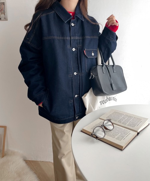 classicalelf(クラシカルエルフ)の「大人のこなれ感。 裏キルティング ルーズデニムジャケット(デニムジャケット・レディース・ベージュ/ワンウォッシュ/アイボリー・X-LARGE/MEDIUM/SMALL/LARGE)」の7枚目の写真