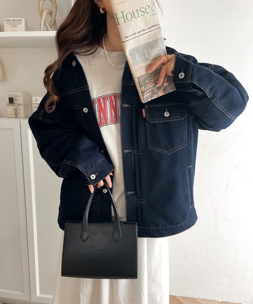 classicalelf(クラシカルエルフ)の「大人のこなれ感。 裏キルティング ルーズデニムジャケット(デニムジャケット・レディース・ベージュ/ワンウォッシュ/アイボリー・X-LARGE/MEDIUM/SMALL/LARGE)」の6枚目の写真