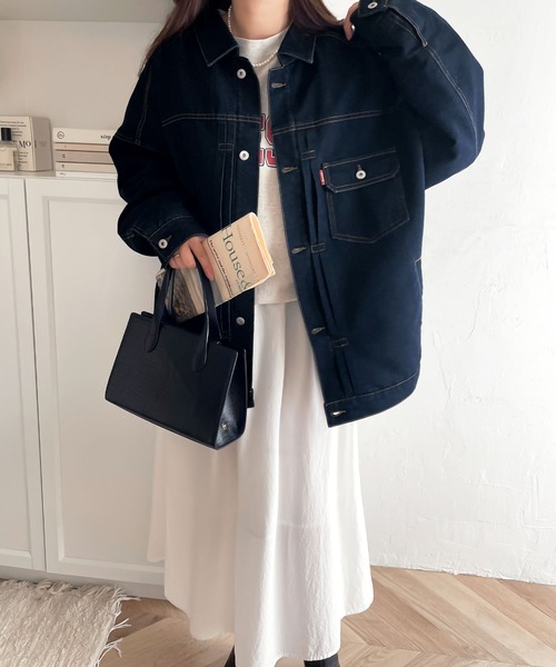 classicalelf(クラシカルエルフ)の「大人のこなれ感。 裏キルティング ルーズデニムジャケット(デニムジャケット・レディース・ベージュ/ワンウォッシュ/アイボリー・X-LARGE/MEDIUM/SMALL/LARGE)」の5枚目の写真