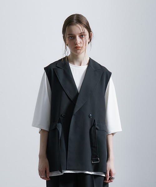 JUNRED（ジュンレッド）の「セットアップ対応 / トロミトレンチジレ（ベスト・メンズ・ブラック/ライトグレー/グリーン/キャメル・M/L）」の5枚目の写真