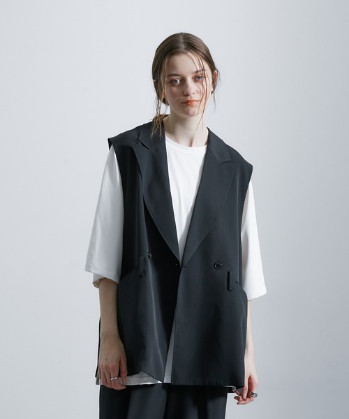 JUNRED（ジュンレッド）の「セットアップ対応 / トロミトレンチジレ（ベスト・メンズ・ブラック/ライトグレー/グリーン/キャメル・M/L）」の6枚目の写真